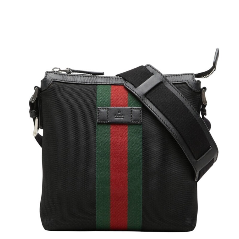Gucci Sherry Canvas Leather Crossbody Bag Black